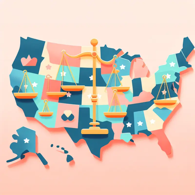 Cartoon-style illustration for Abortion Laws in the USA: State Differences and Access