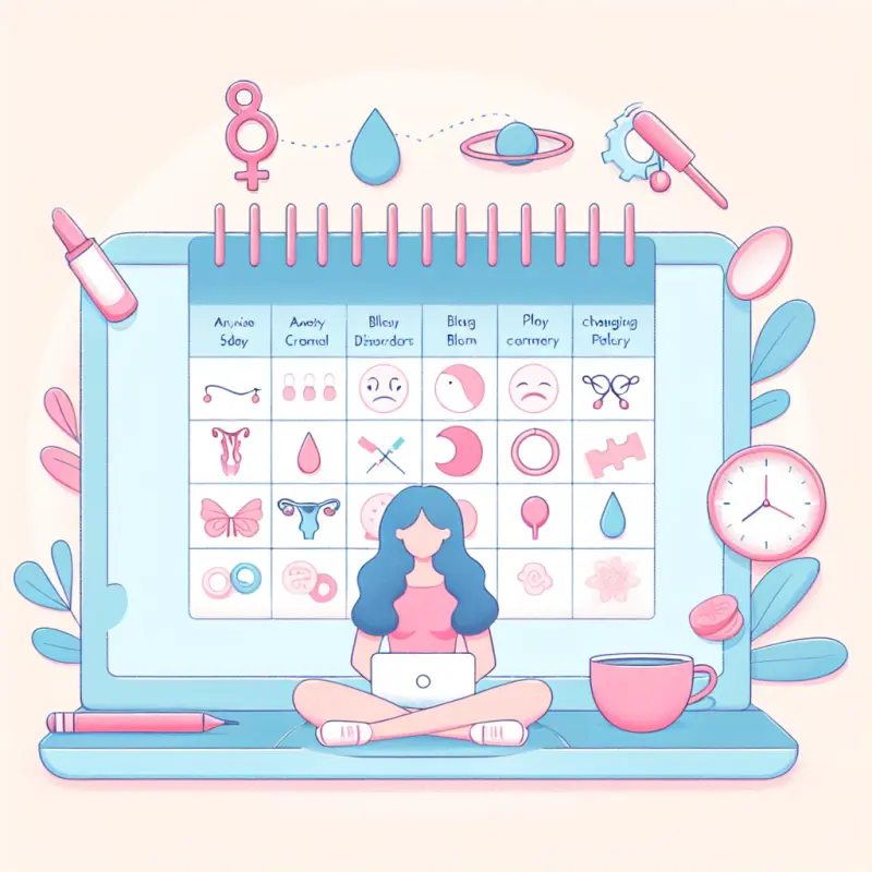 Cartoon-style illustration for Anxiety Disorders and Menstrual Cycle Fluctuations