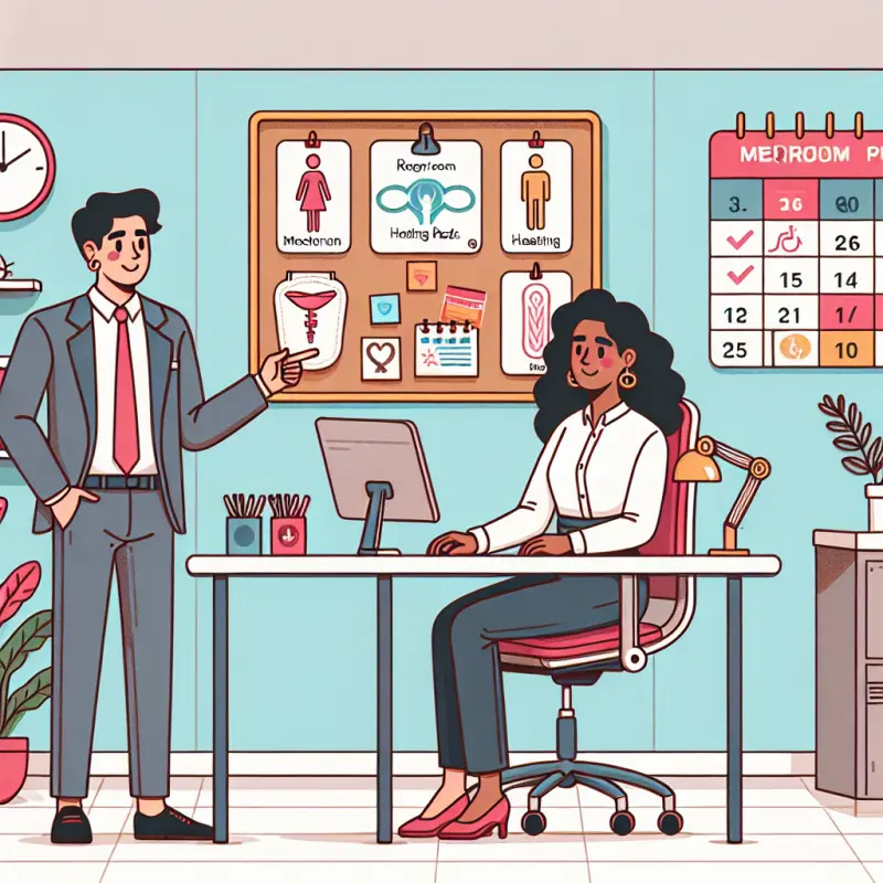 Cartoon-style illustration for Creating Menstrual-Friendly Workspaces: Design and Policy