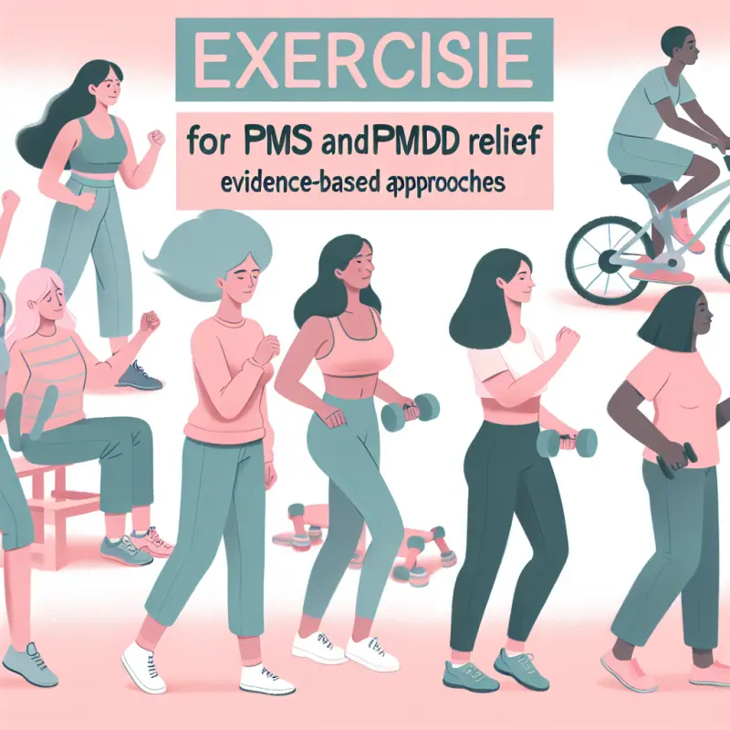Cartoon-style illustration for Exercise for PMS and PMDD Relief: Evidence-Based Approaches