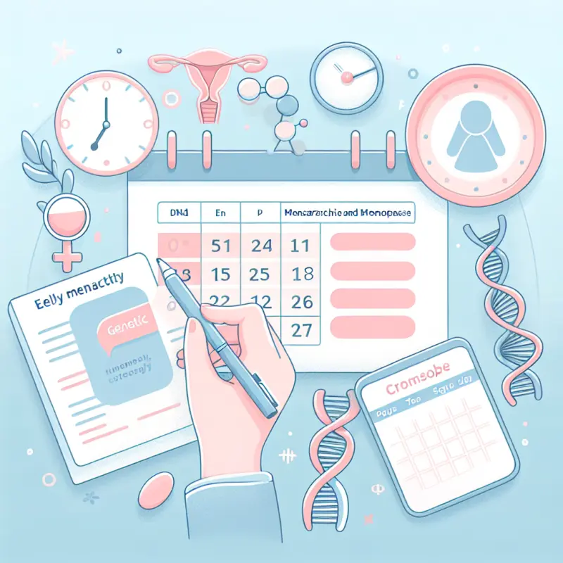 Cartoon-style illustration for Genetic Factors in Early Menarche and Late Menopause