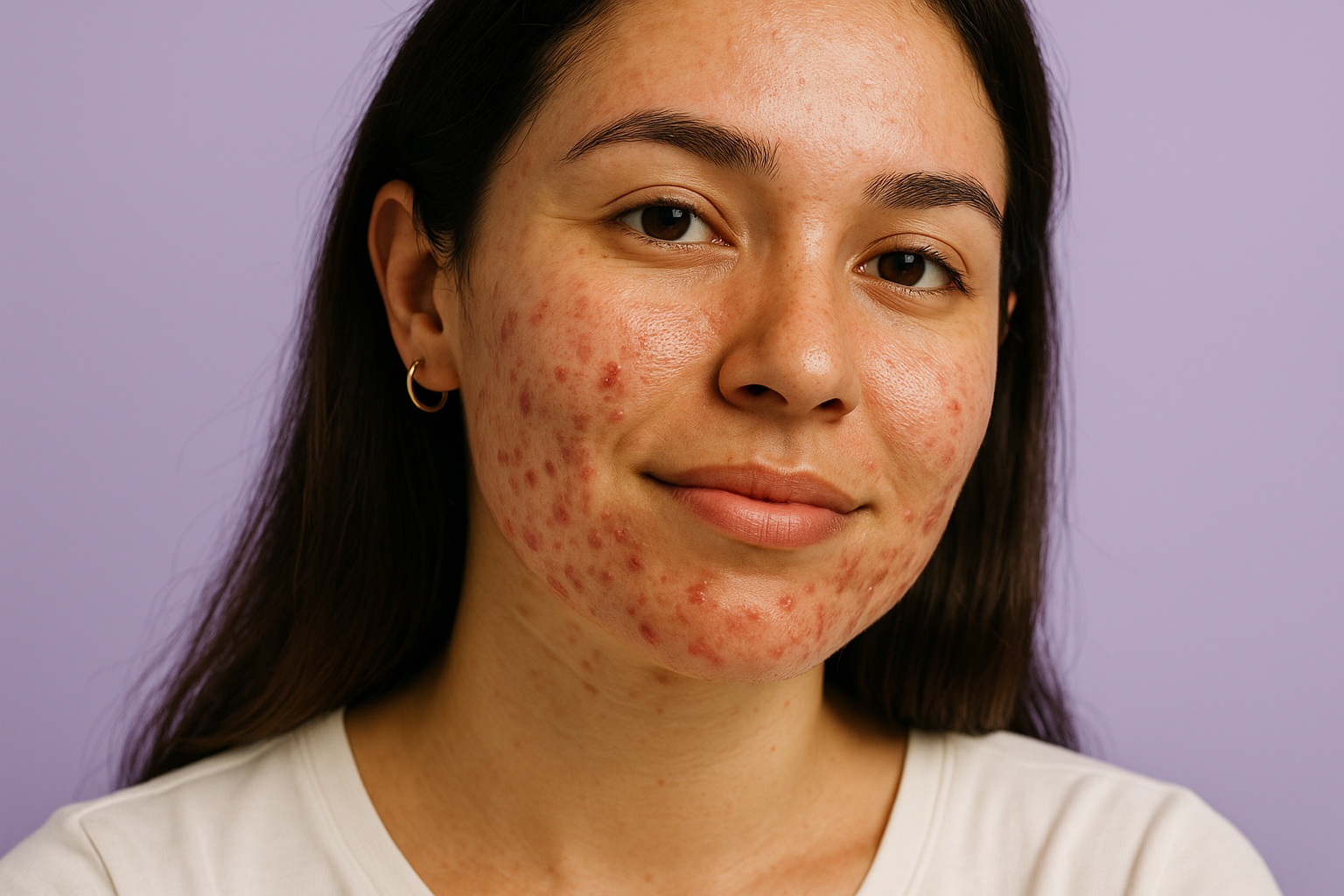 Woman looking at her reflection in a mirror, managing hormonal acne naturally