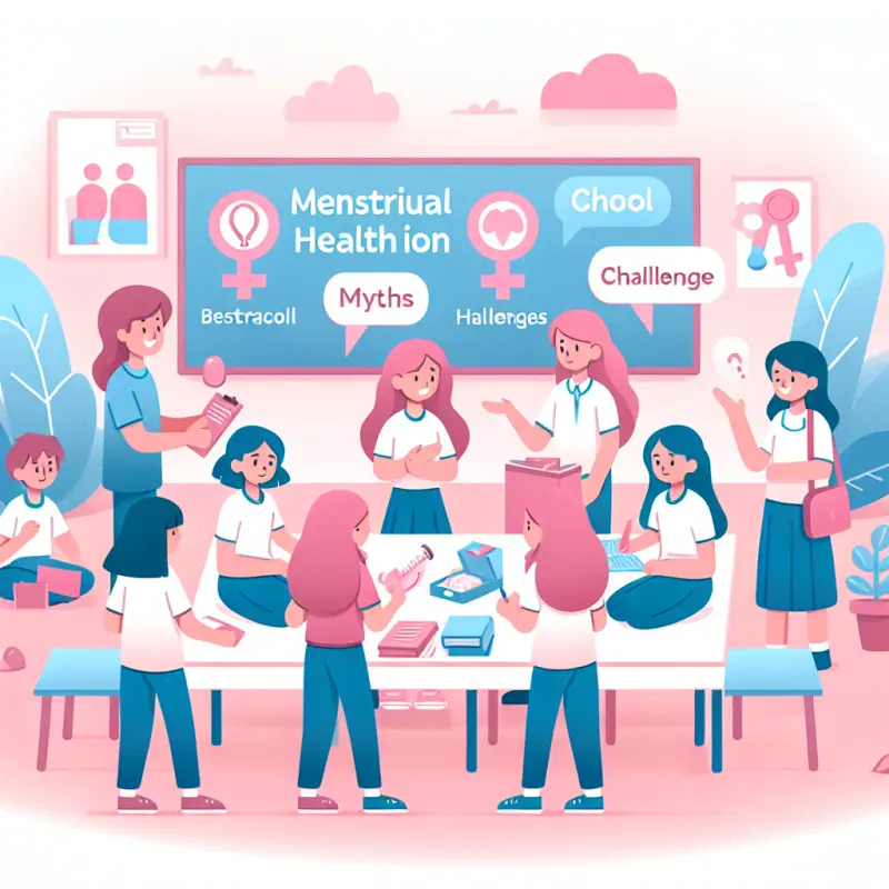 Cartoon-style illustration for Menstrual Health Education in Schools: Best Practices and Challenges