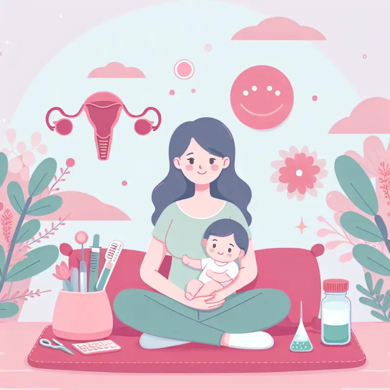 Cartoon-style illustration for Postpartum Depression and Menstrual Cycle Changes